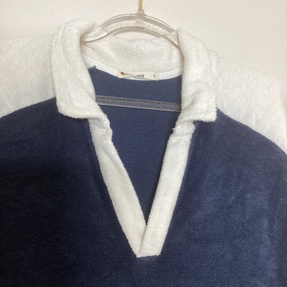 Marine Layer Terry Out Varsity Polo Top Indigo Lg - Picture 6 of 8